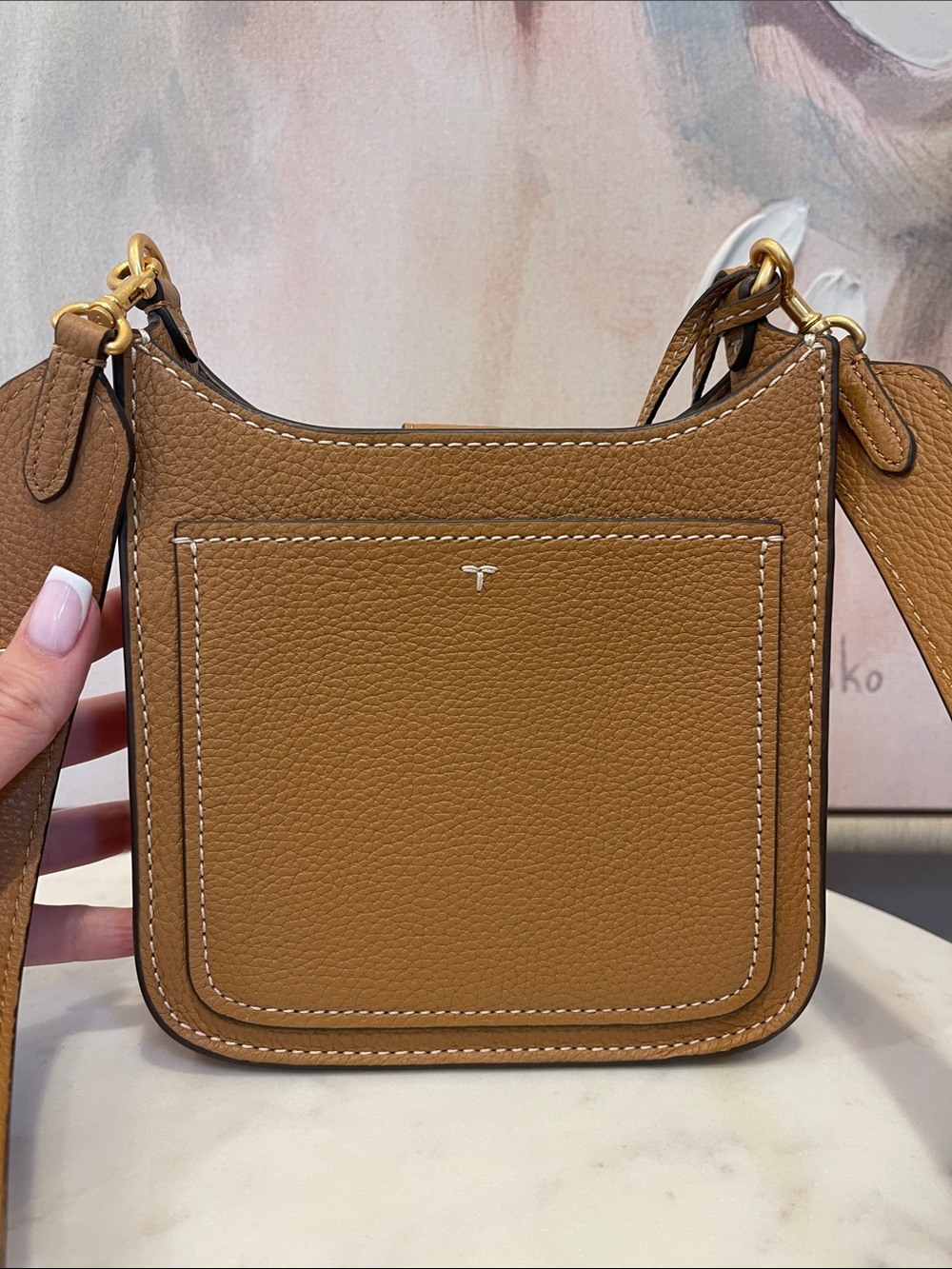 Tory Burch Thea Tan Pebbled Leather Crossbody with Tassels - Picture 4 of 8